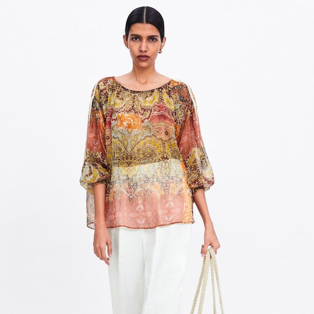NWT Zara Size M Multicolored Print Top --p